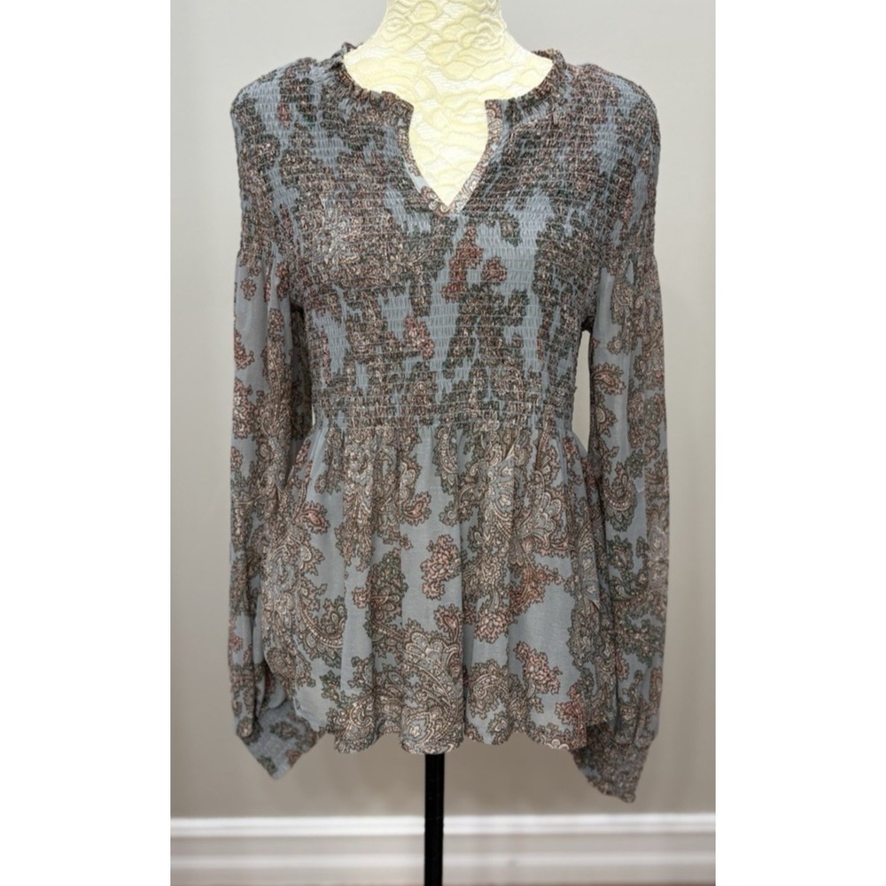 Anthropologie Akemi + Kin Womens M Adria Paisley Smocked Peasant Blouse Boho